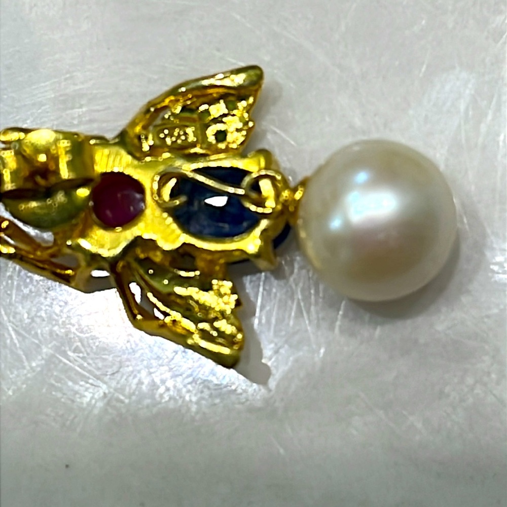 1.5ct Sapphire 0.5ct Ruby Pearl Earrings - Picture 5 of 7